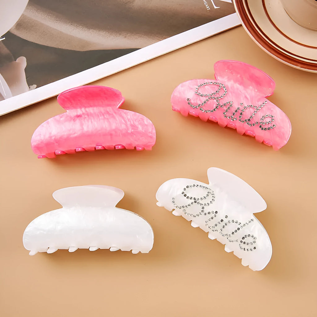 10cm pink and white acrylic shower shark hair clip with double sided spot drill design