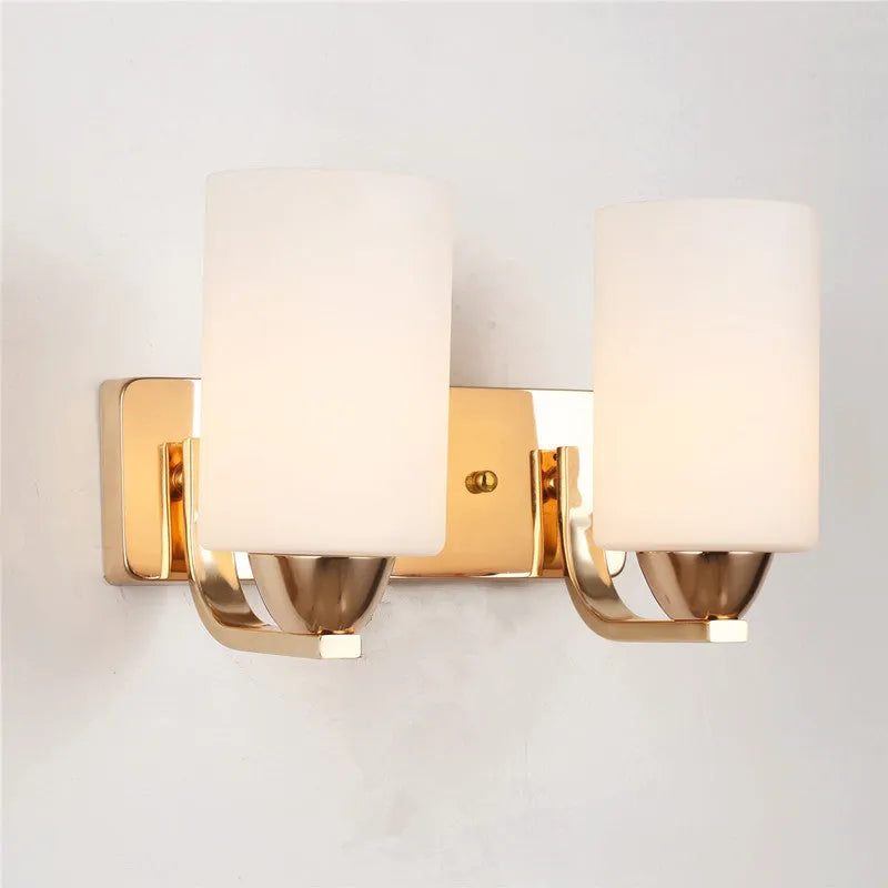 Chrome-finished minimalist glass wall lamp with adjustable dual heads for bedside lighting