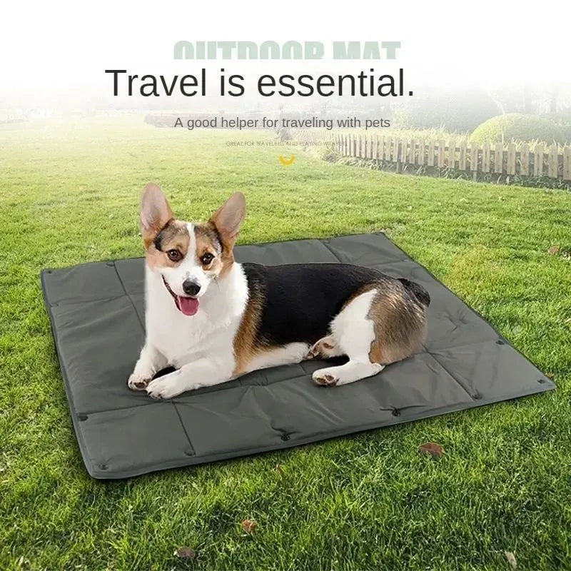 Black portable dog travel bed, 3-in-1 pet carrier, mat and cushion, collapsible water and dirt resistant kennel