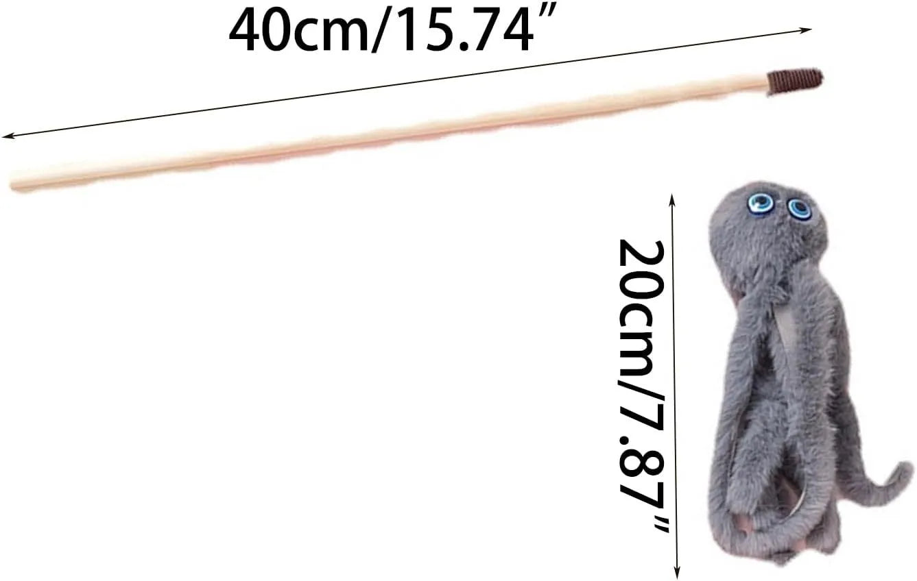Octopus design cat toy with long stick in bright colours for indoor kitten play