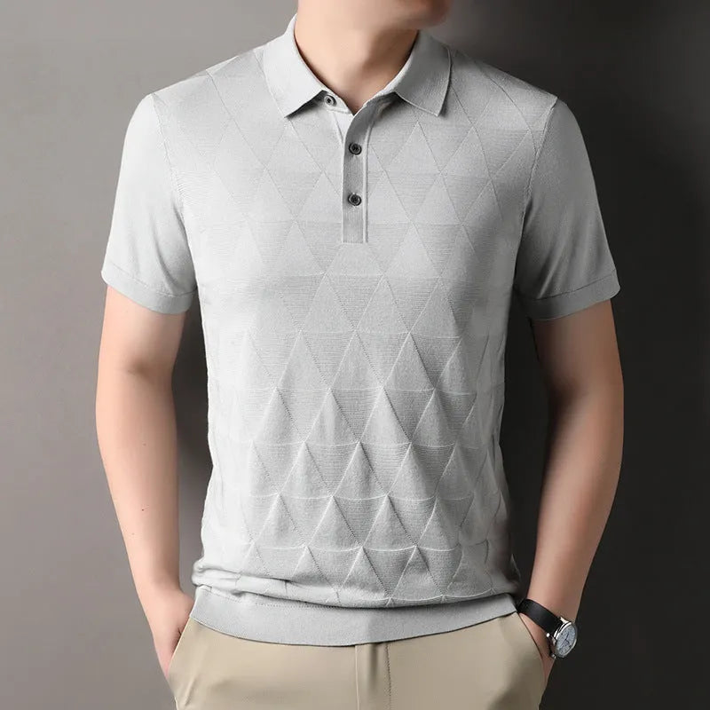 Men's thin ice silk short sleeve T-shirt in lyocell fabric, showing quick-dry properties and colour options