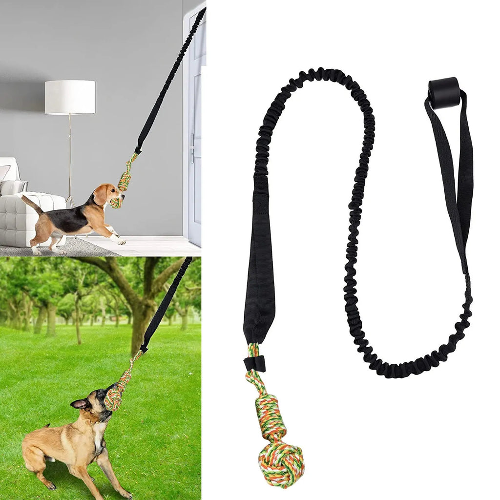 Cotton rope dog tug of war toy in black, grey, or red colours for interactive play
