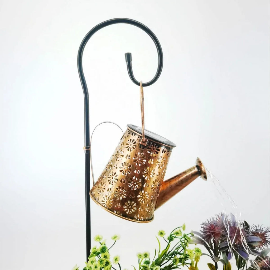 Solar powered wrought iron butterfly kettle garden light with decorative design for courtyard placement