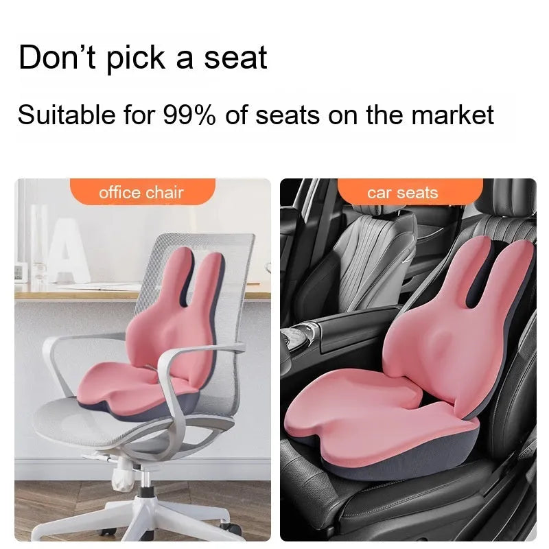 Heightening car seat cushion and lumbar support set in ink black, synthetic fibre filling, flat style, for short drivers