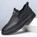 Men's solid colour leather casual shoes with round toe in Black and Brown options.