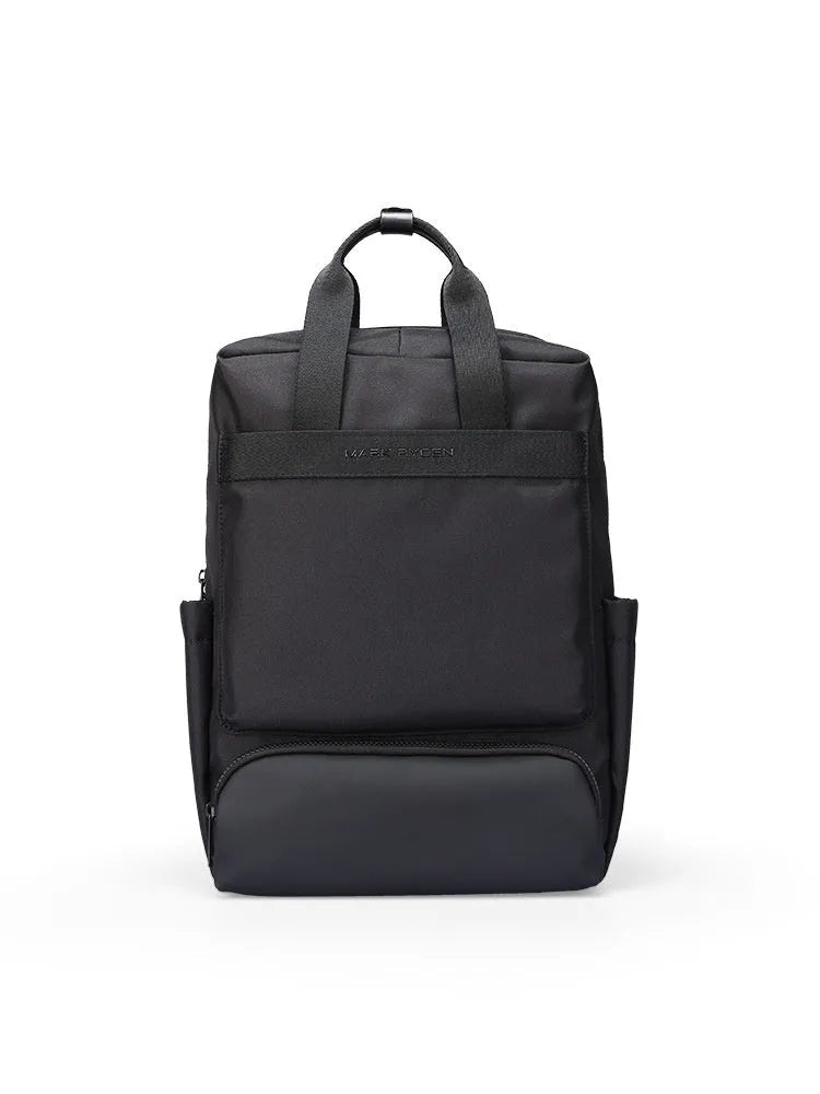 Black lightweight Oxford cloth computer backpack showing internal organisational compartments