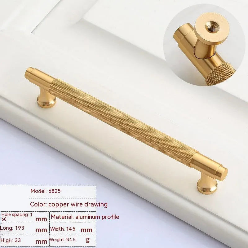 Brushed brass aluminium alloy European style wardrobe handle with visible mounting holes.