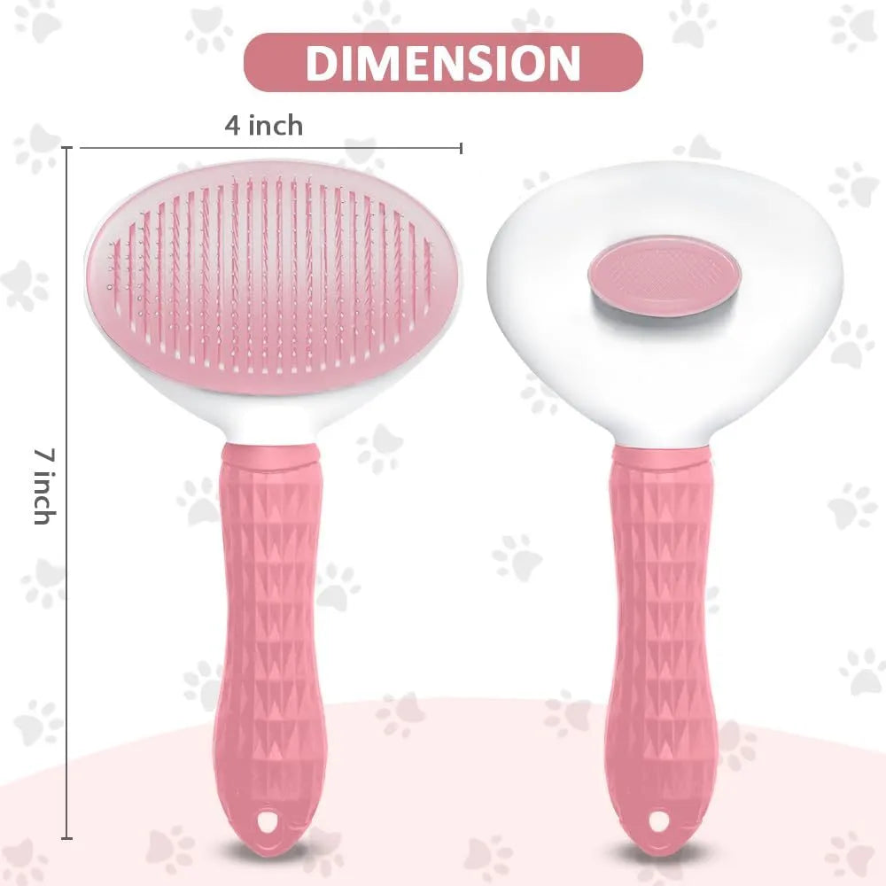 Cat grooming brush with release button in blue, grey, or pink colours with fine wire bristles