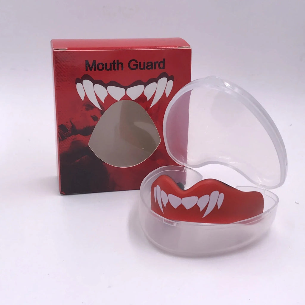 Adult boxing mouthguard with printed teeth pattern in black, red or blue designs for Sanda and Taekwondo