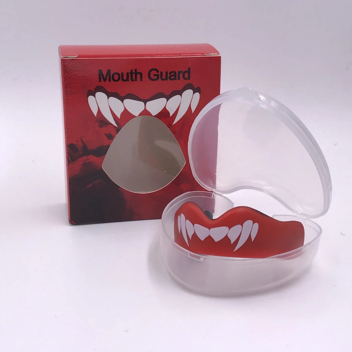 Adult boxing mouthguard with printed teeth pattern in black, red or blue designs for Sanda and Taekwondo