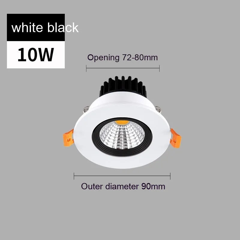 White recessed LED ceiling spotlight with anti-glare design showing three colour temperature options