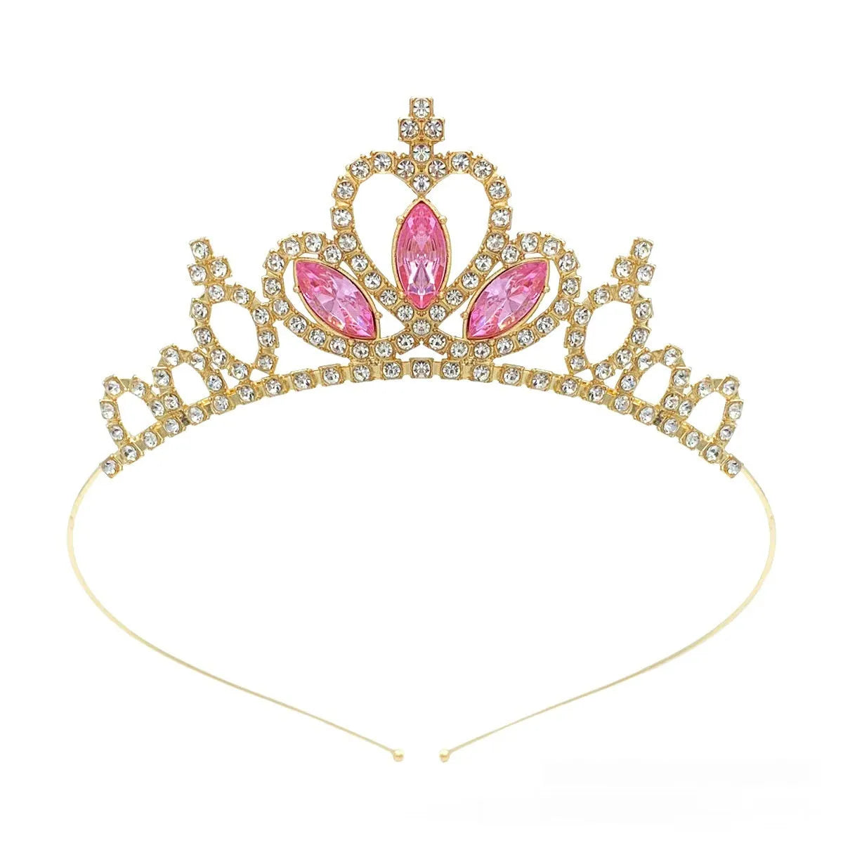 Gold-tone alloy princess crown with colourful simulated diamonds for birthday party dress-up