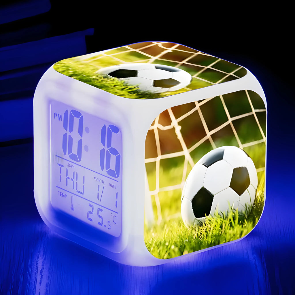Football pattern cartoon alarm clock with mute alarm function for students and children