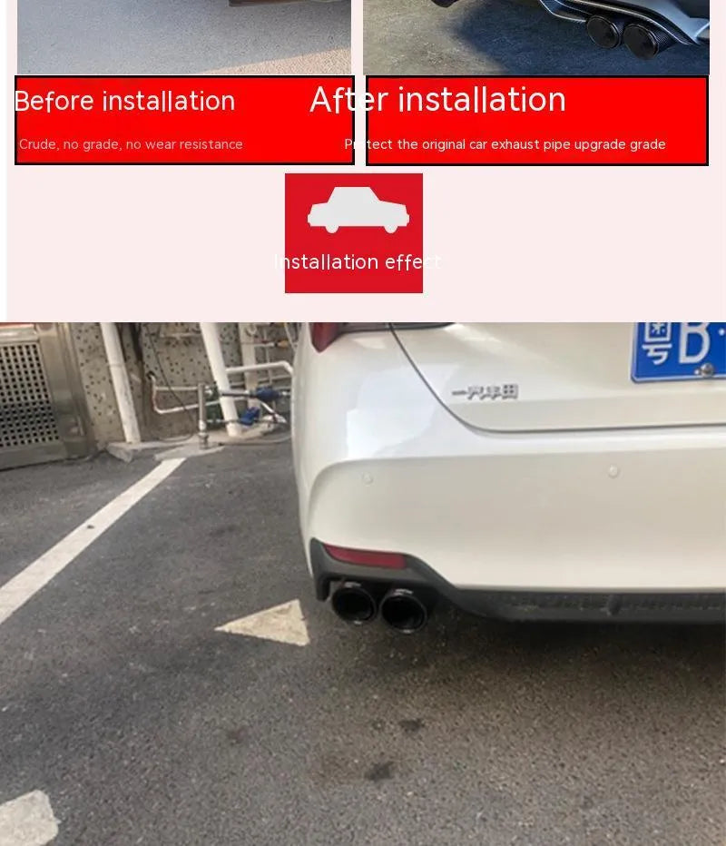 Black carbon fibre car exhaust pipe with double outlet silencer and 250mm tail nozzle