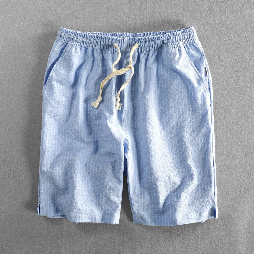 Men's striped cotton casual shorts with elastic waistband in multiple colour options