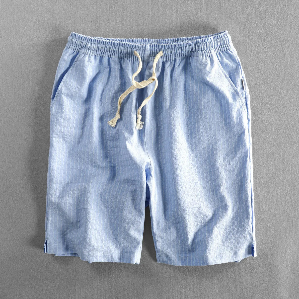 Men's striped cotton casual shorts with elastic waistband in multiple colour options