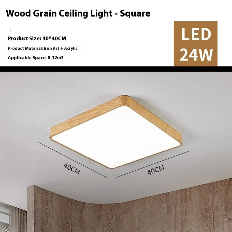 Square Nordic wood grain LED wall light in modern design with three colour temperature options