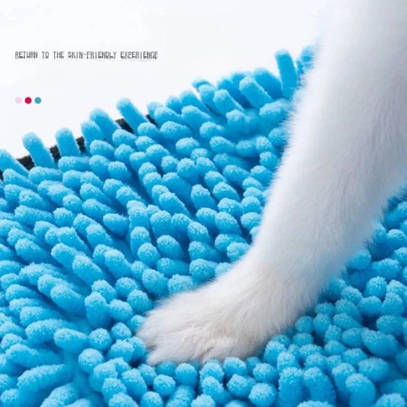 Blue quick-dry dog bath robe towel on a white background