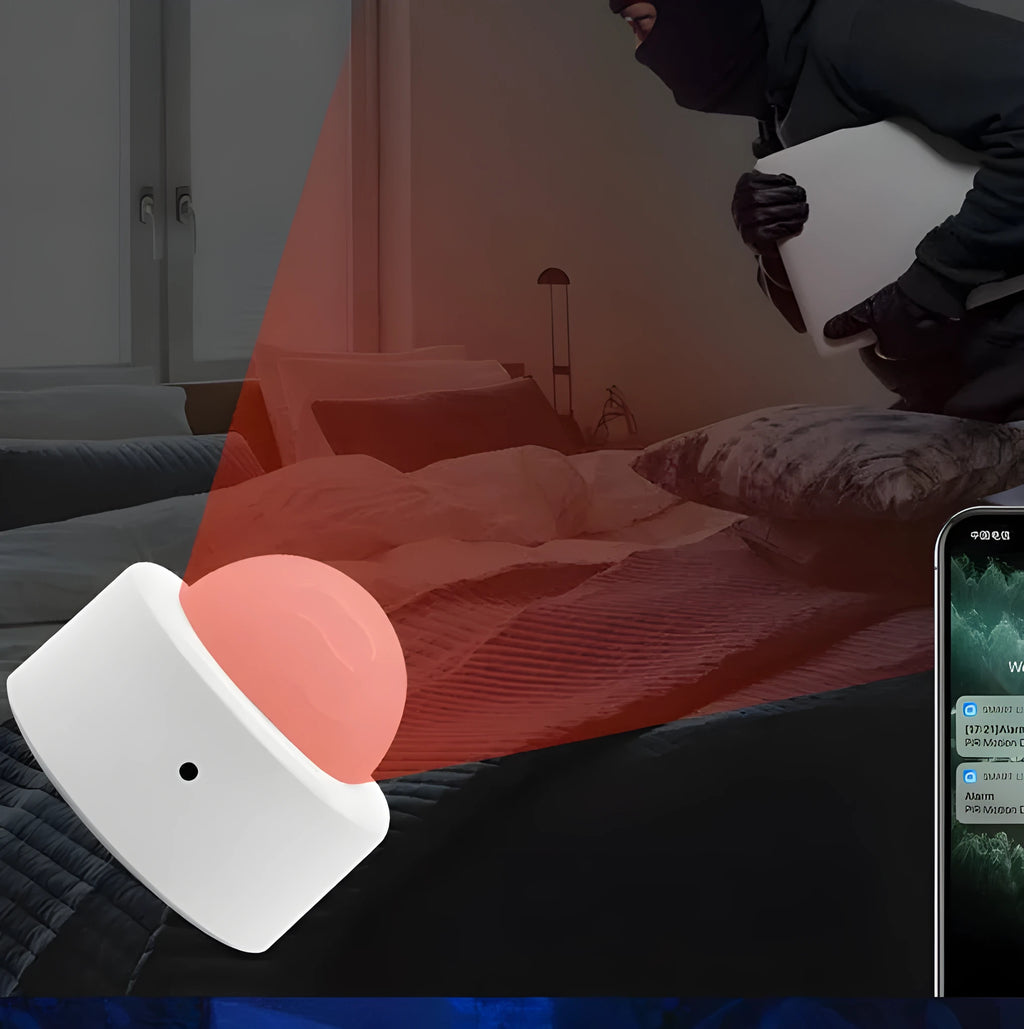 White wireless infrared body sensor with ZigBee connectivity for home motion detection