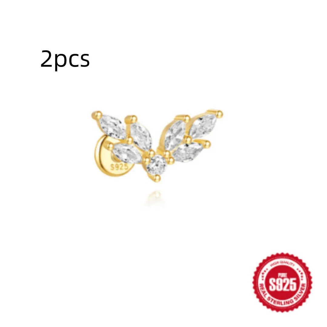 S925 sterling silver water drop earrings with flat spiral puncture detail in gold electroplated finish