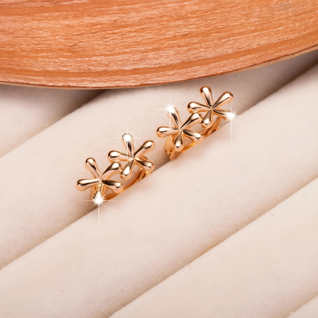Rose gold electroplated waterdrop flower earrings with circular design in European and American style