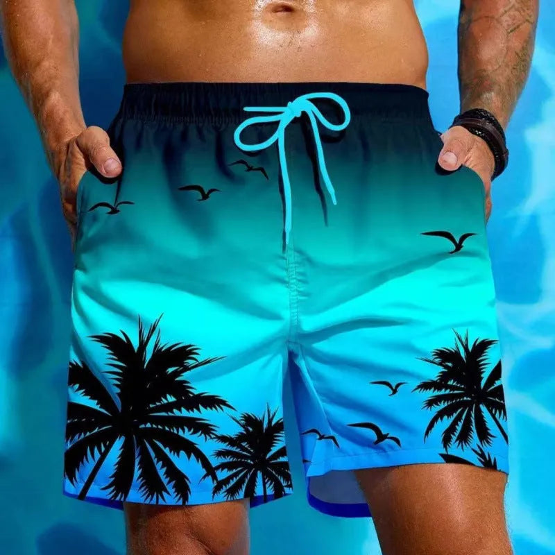 Men's loose fit ethnic style swimming trunks in polyester fibre fabric, shown in colour J001.