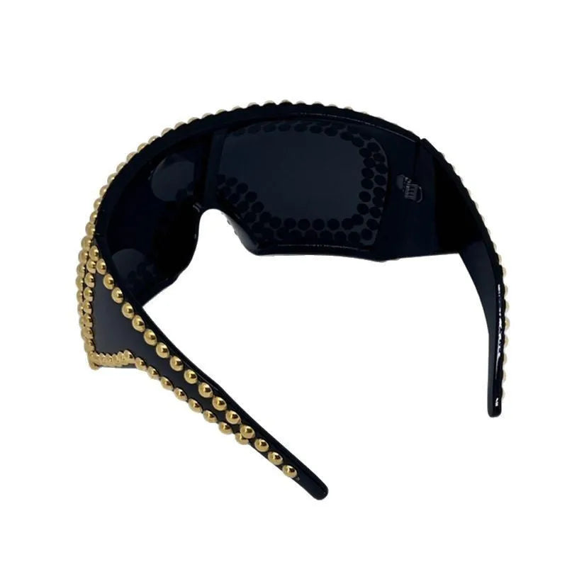 Men's large rim square rivet sunglasses in gold or silver colour with PC construction