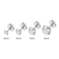 Titanium steel geometric square zircon stud earrings in gold and steel colours with size options from 2mm to 8mm.