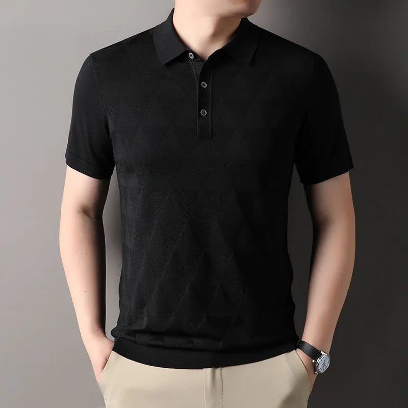 Men's thin ice silk short sleeve T-shirt in lyocell fabric, showing quick-dry properties and colour options