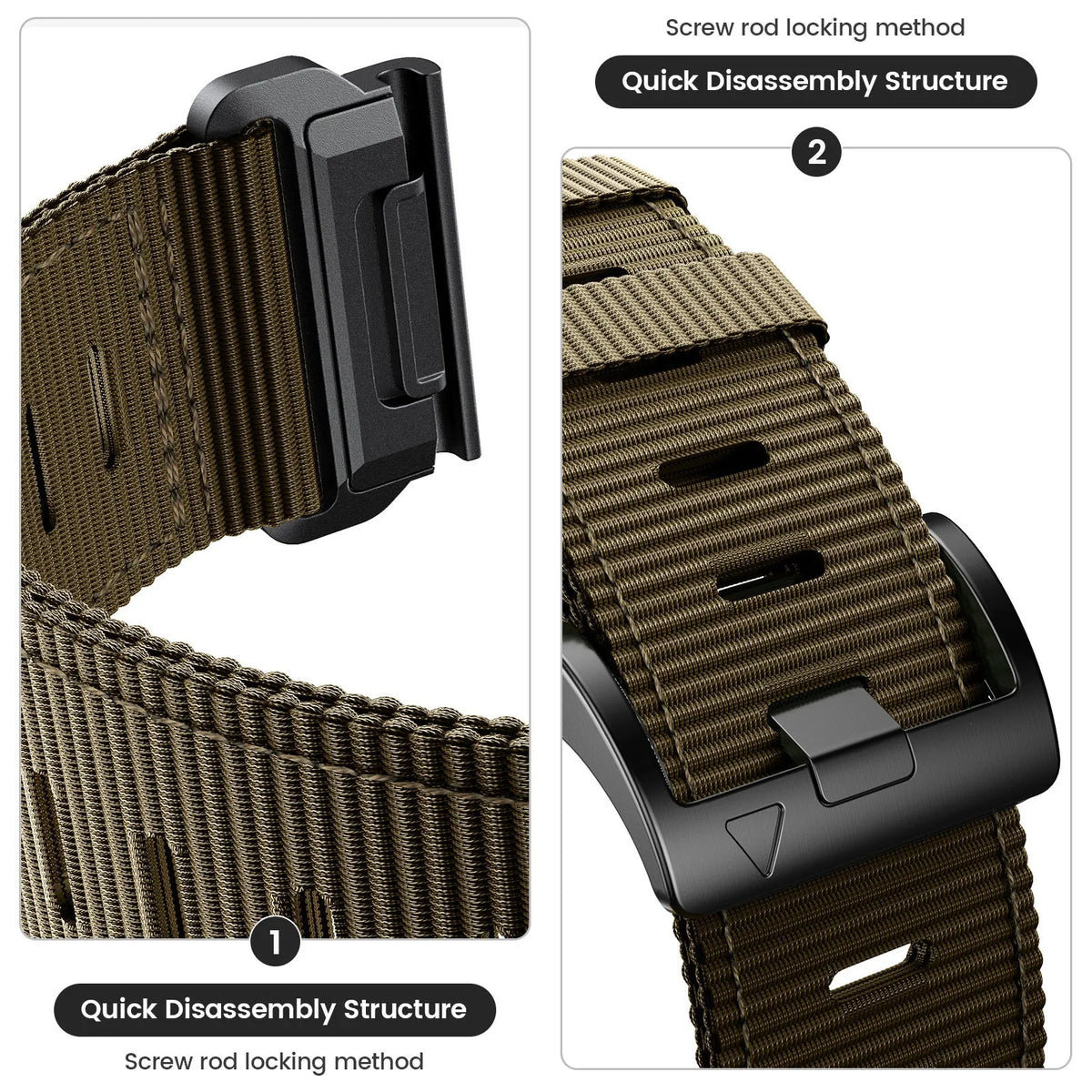 Quick release nylon woven watch strap in 20mm, 22mm or 26mm with stainless steel fitting, sports style, multiple colours