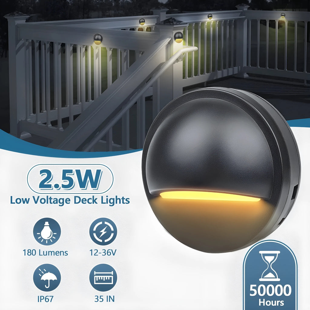 Low voltage outdoor step light with IP67 rating, showing compact aluminium body and PC lens.