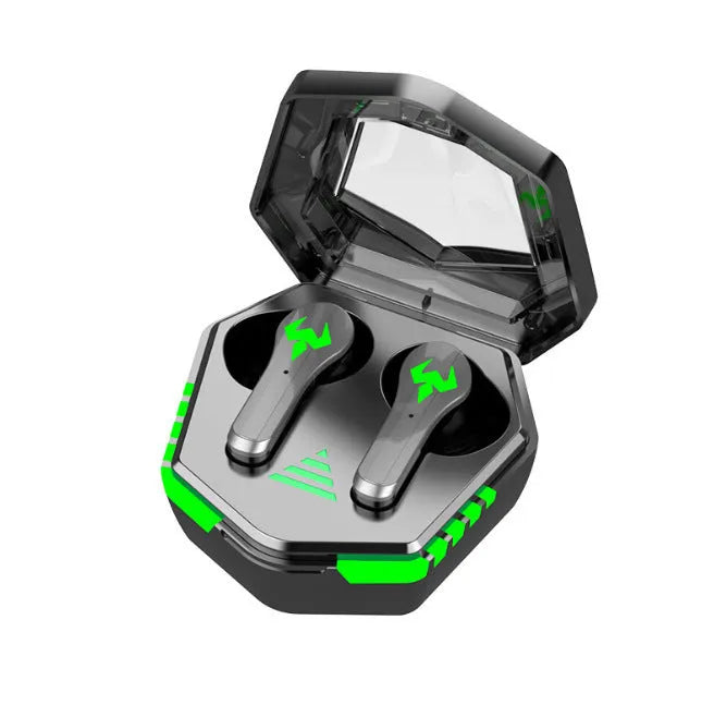 Black N35 wireless in-ear gaming Bluetooth headset with earplugs.