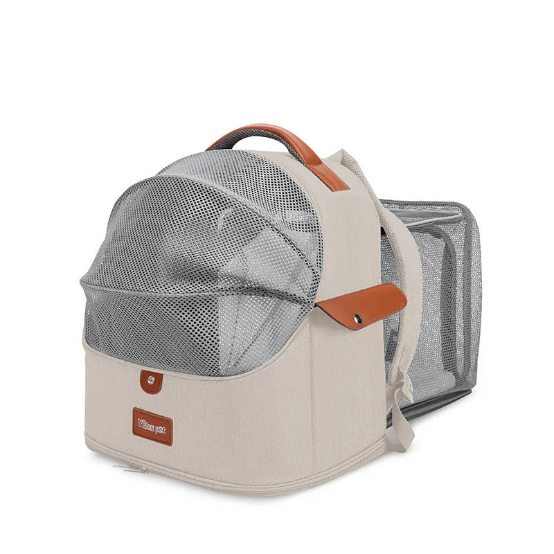 Portable expandable cat backpack in nylon for cats under 9.00kg, solid colour pet carrier