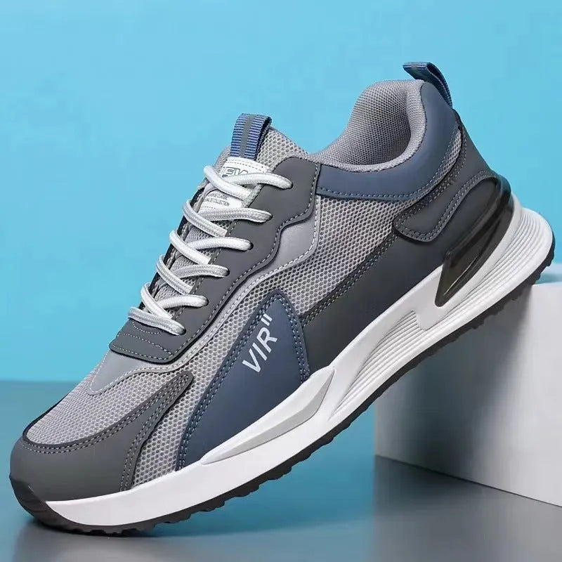 Men's colour block mesh lace-up sneakers in black, grey, and white colour options