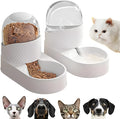 Pure white automatic cat food and water dispenser set with wave-shaped design on a countertop.