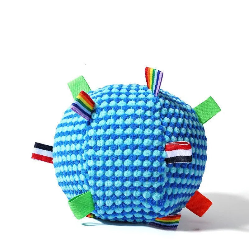Blue pineapple lattice dog ball with rolling ring design, approximately 17cm diameter