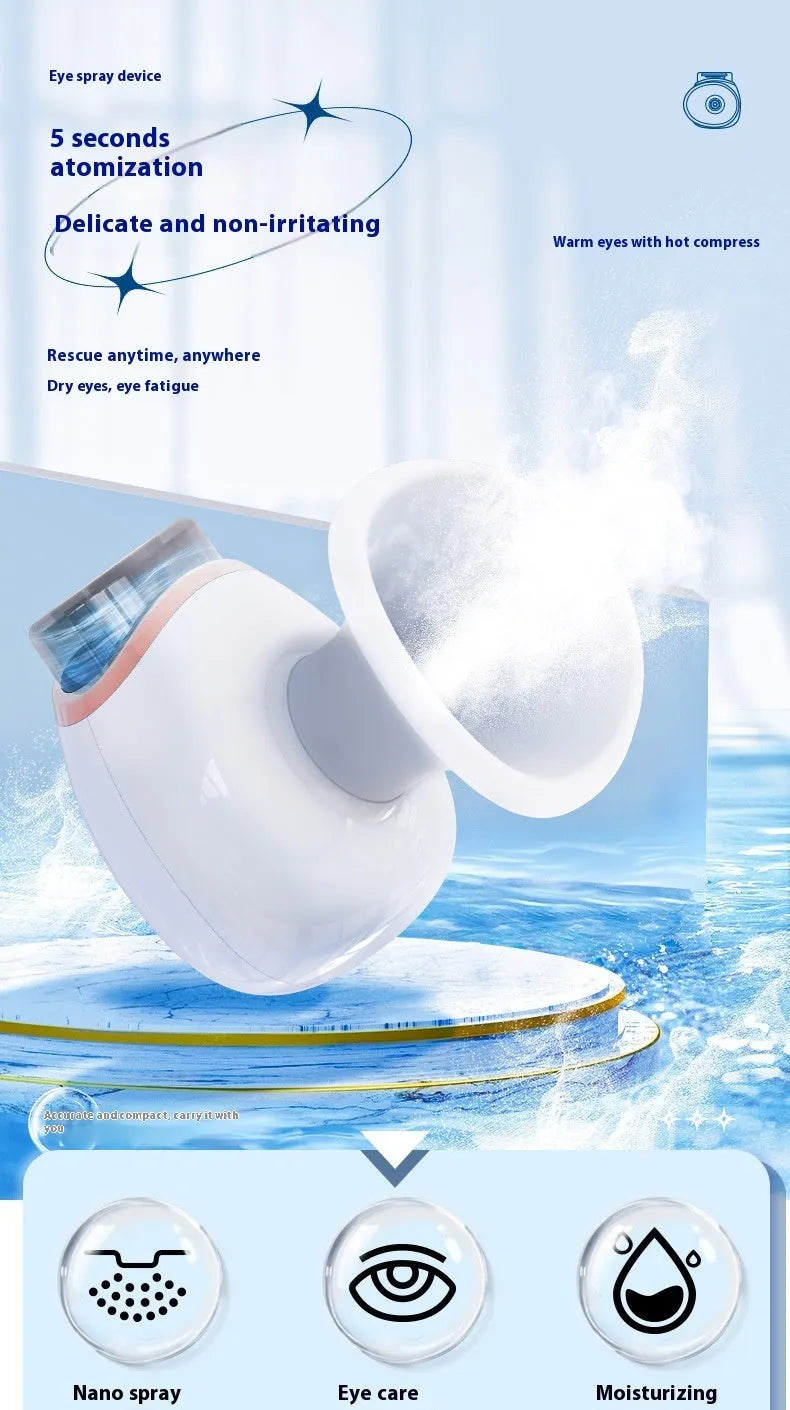 White portable eye humidifier with USB charging cable for dry eye relief