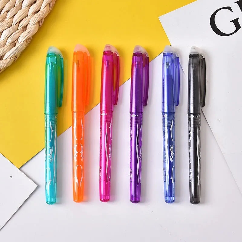 Heat-erasable gel pen set with stainless steel nib in multiple colours for office use