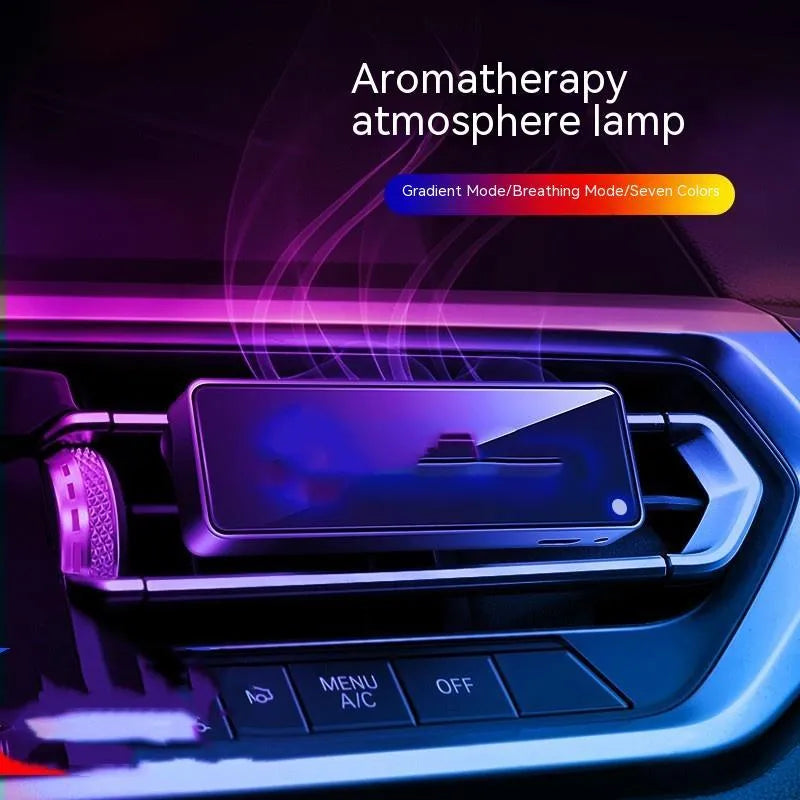 Black automobile air outlet aromatherapy ambience light with LED decoration and fragrance sticks