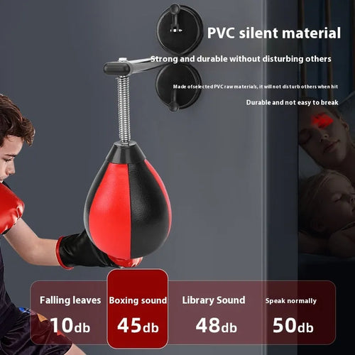 Inflatable hanging boxing training ball with double suction cup ceiling mount and red/black ball head