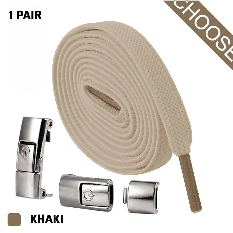 Press lock elastic no-tie shoelaces with widened 8mm flat profile in assorted colours