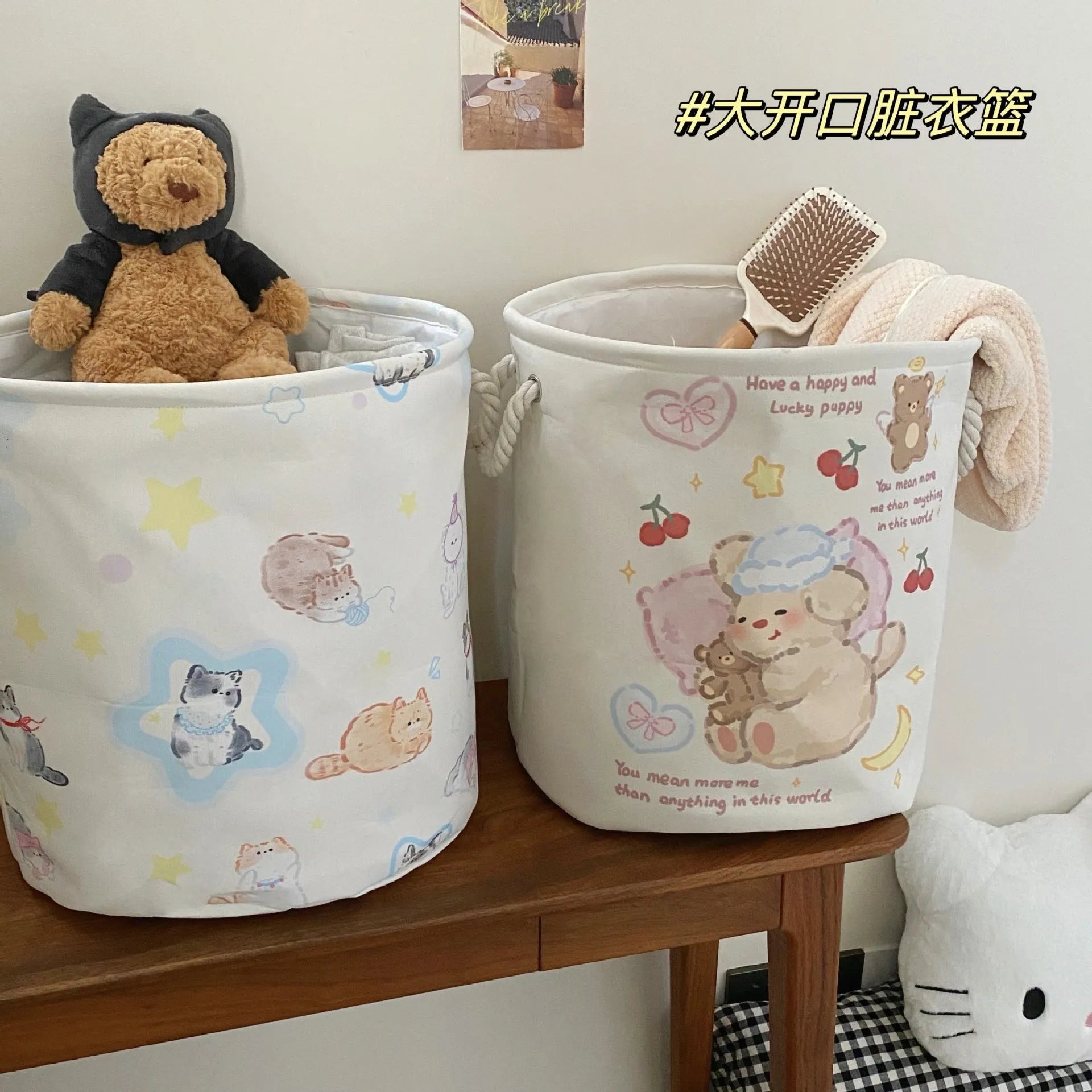 Foldable cotton laundry basket with modern design and pattern options for bedroom storage