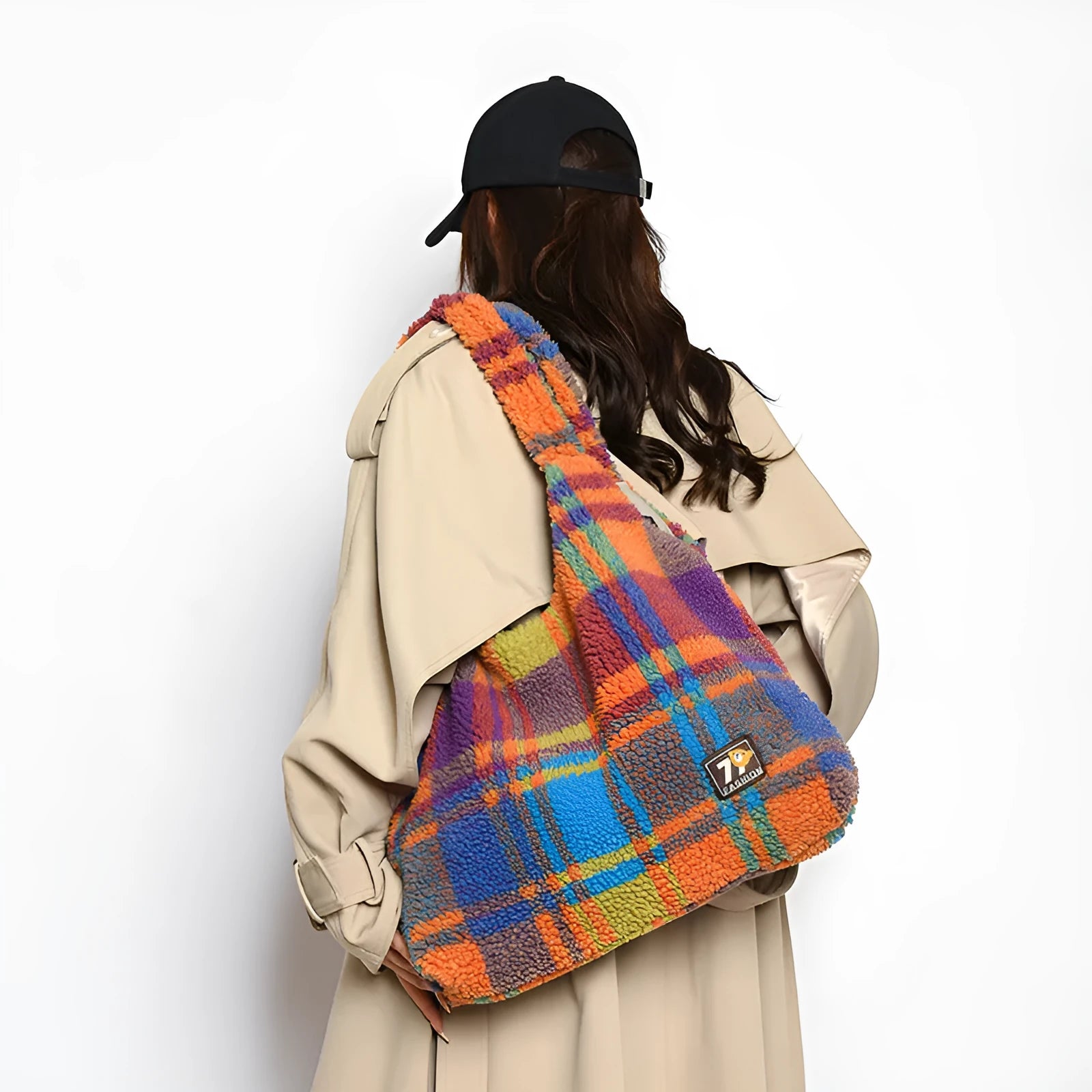Women's plaid crossbody tote bag in Army Green with large capacity dimensions