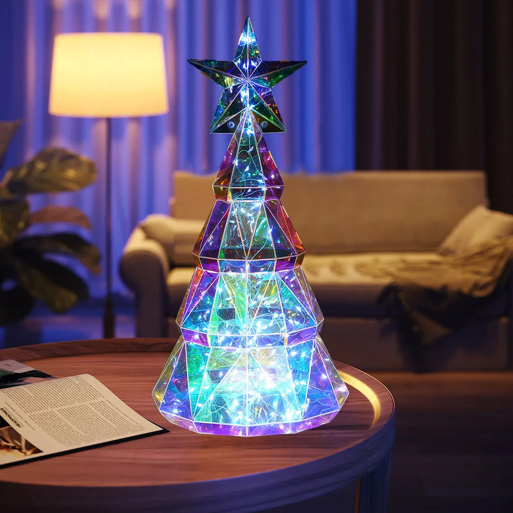 Colourful cartoon Christmas tree luminous decoration with PET material measuring 14.5cm by 4.8cm by 20cm