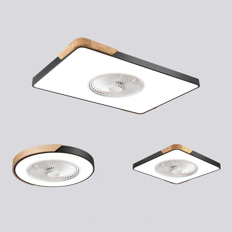 Nordic style ceiling fan with light and solid wood blades in rectangular, round, or square shapes.