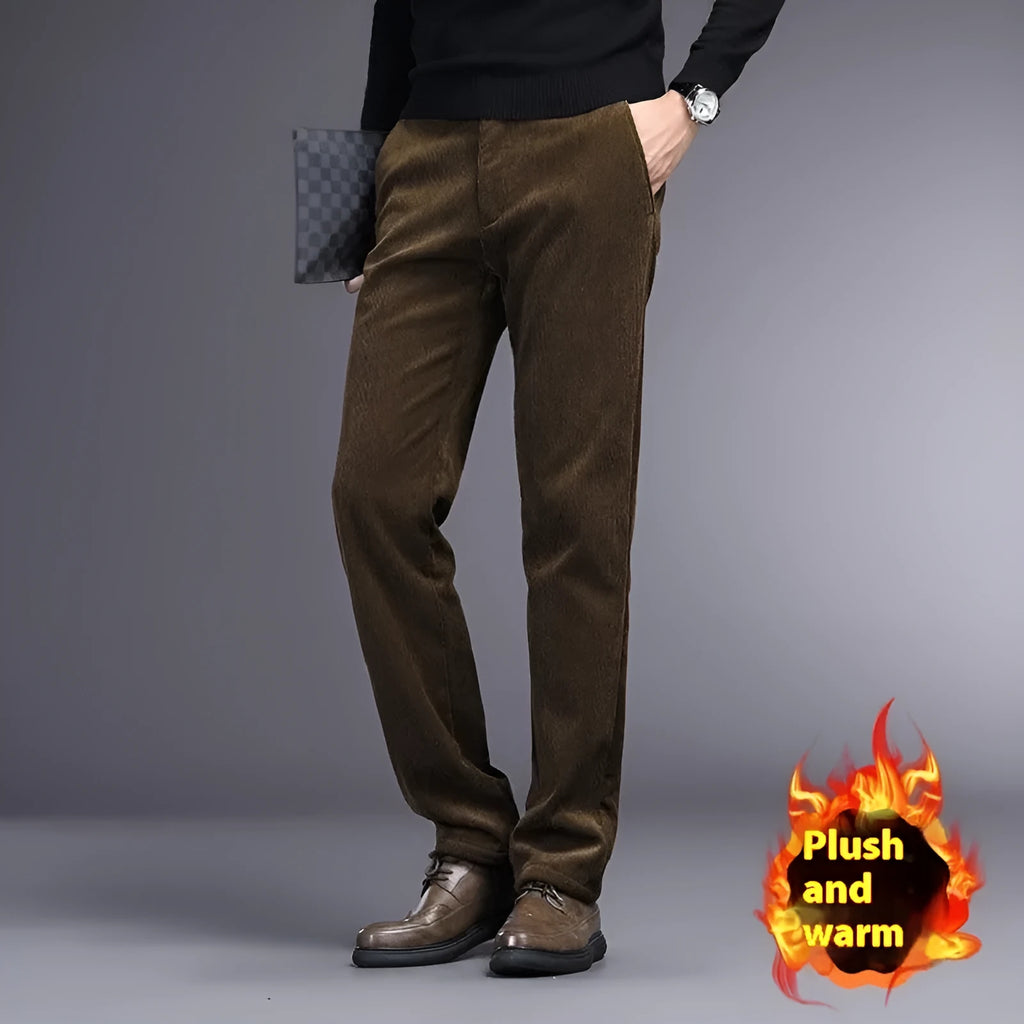 British retro straight-leg striped trousers in chemical fibre blend fabric available in multiple colours