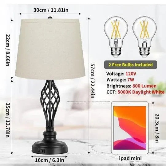 European style USB bedside table lamp with touch sensor controls for cold and warm light adjustment