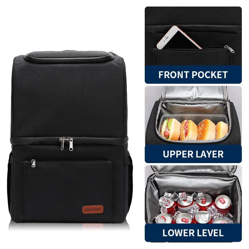 Blue insulated picnic backpack with waterproof Oxford cloth and ice pack compartment