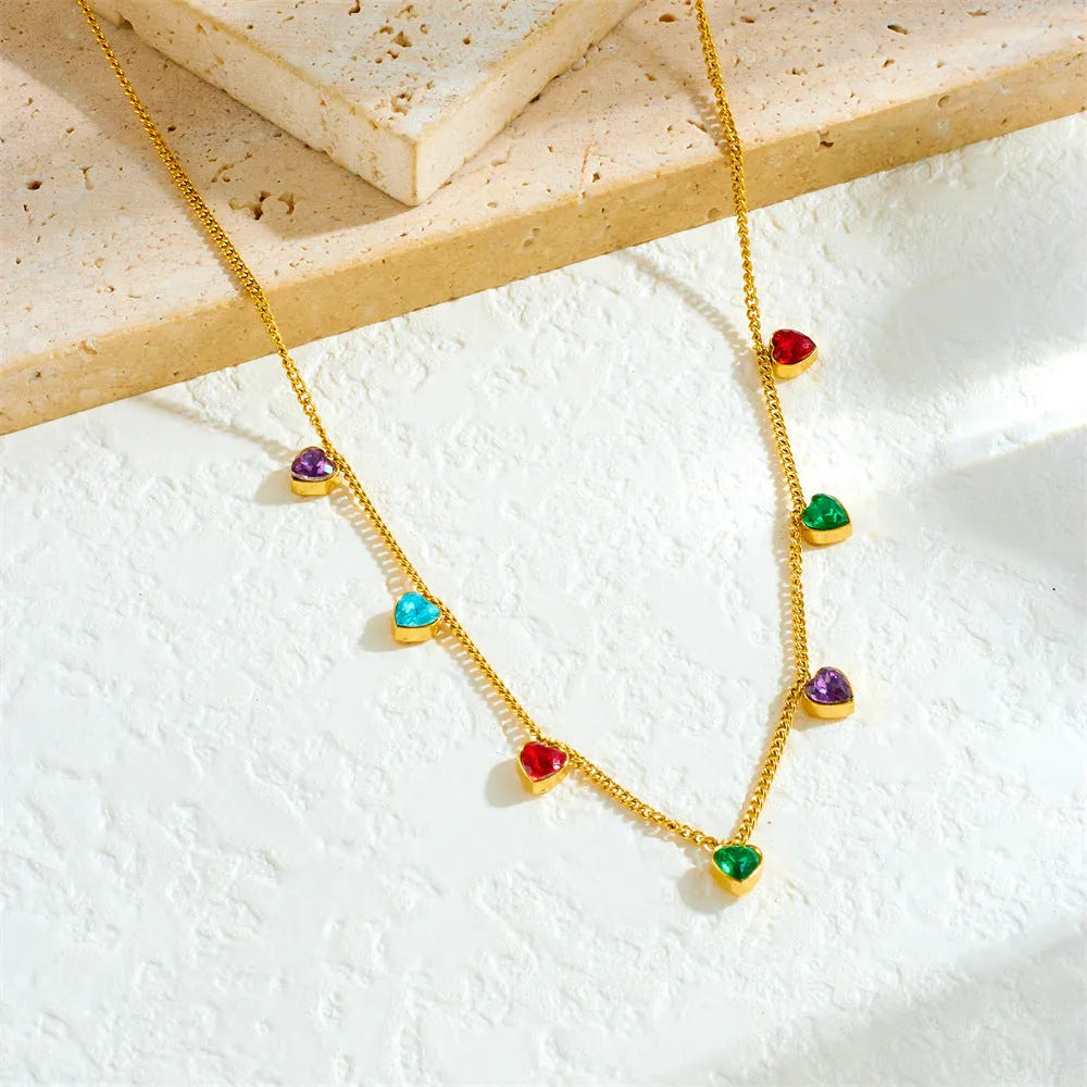 Women's gold-plated heart necklace on adjustable stainless steel chain