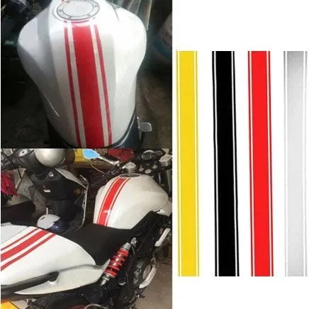 Long black and silver pinstripe motorcycle sticker for gas tank lid application.
